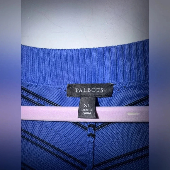Talbots women's Blue V-Neck Chevron Stripe Cotton Blend Pullover Sweater Size XL - Picture 2 of 5
